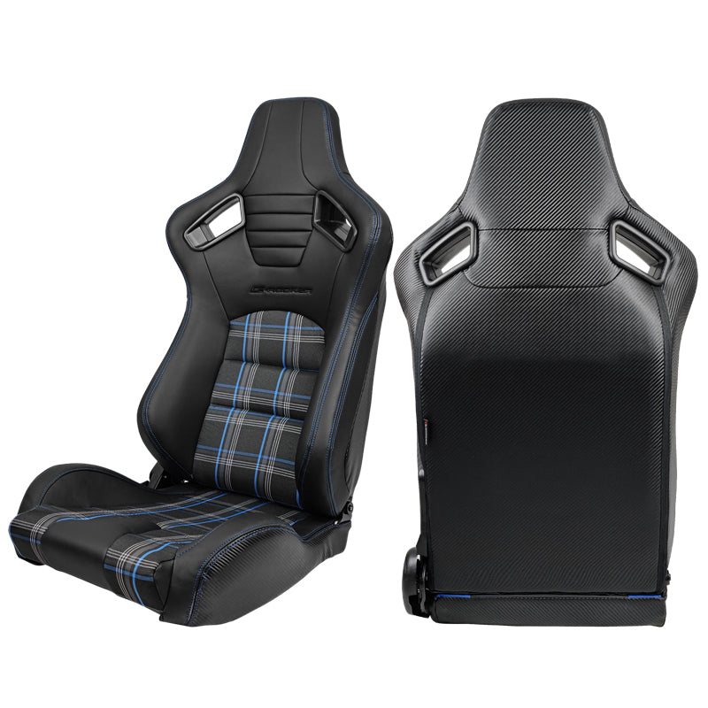 Universal Blue Plaid Racing Seat Dual Slider Buckle Belt PU Carbon