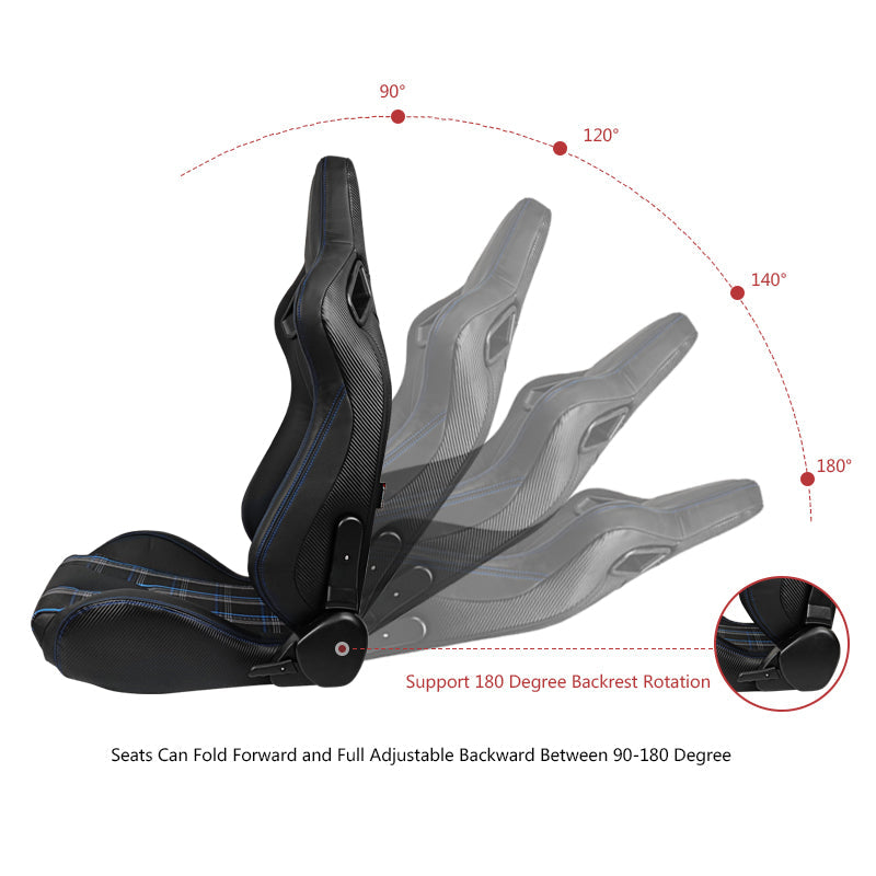 Universal Blue Plaid Racing Seat Dual Slider Buckle Belt PU Carbon