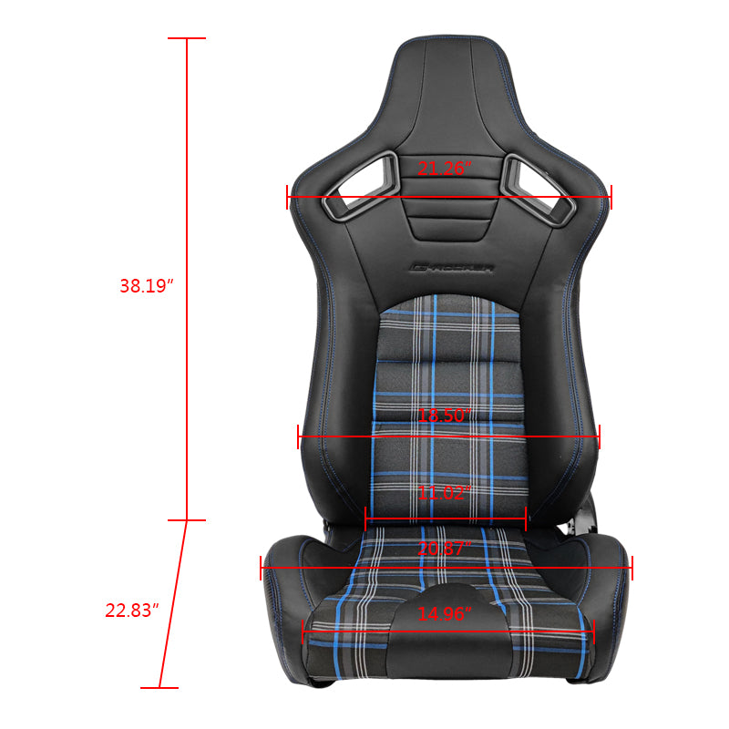 Universal Blue Plaid Racing Seat Dual Slider Buckle Belt PU Carbon
