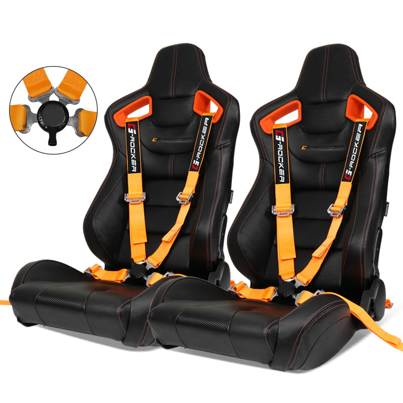 Universal Orange Bezel Racing Seat Cam-lock Belt Dual Slider PU Carbon