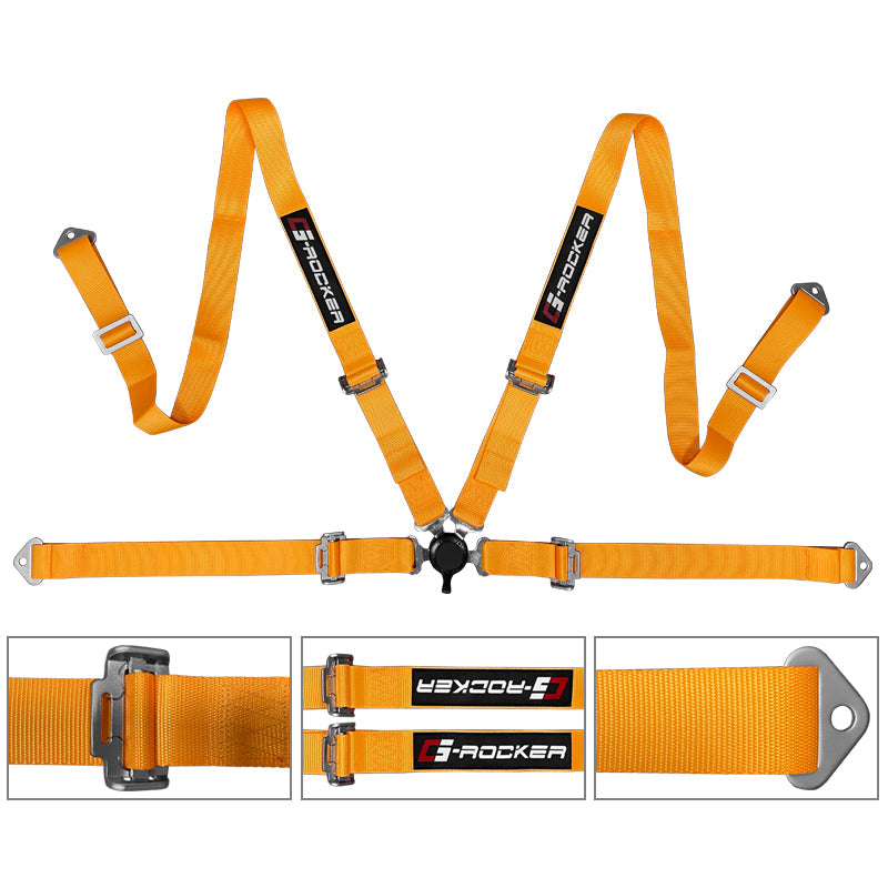 Universal Orange Bezel Racing Seat Cam-lock Belt Dual Slider PU Carbon