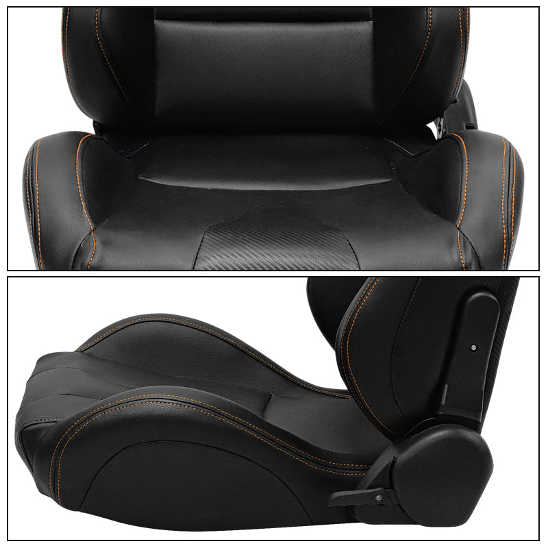 Universal Orange Bezel Racing Seat Cam-lock Belt Dual Slider PU Carbon