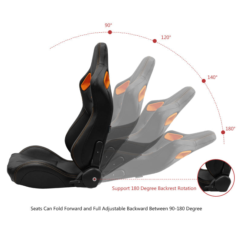 Universal Orange Bezel Racing Seat Cam-lock Belt Dual Slider PU Carbon