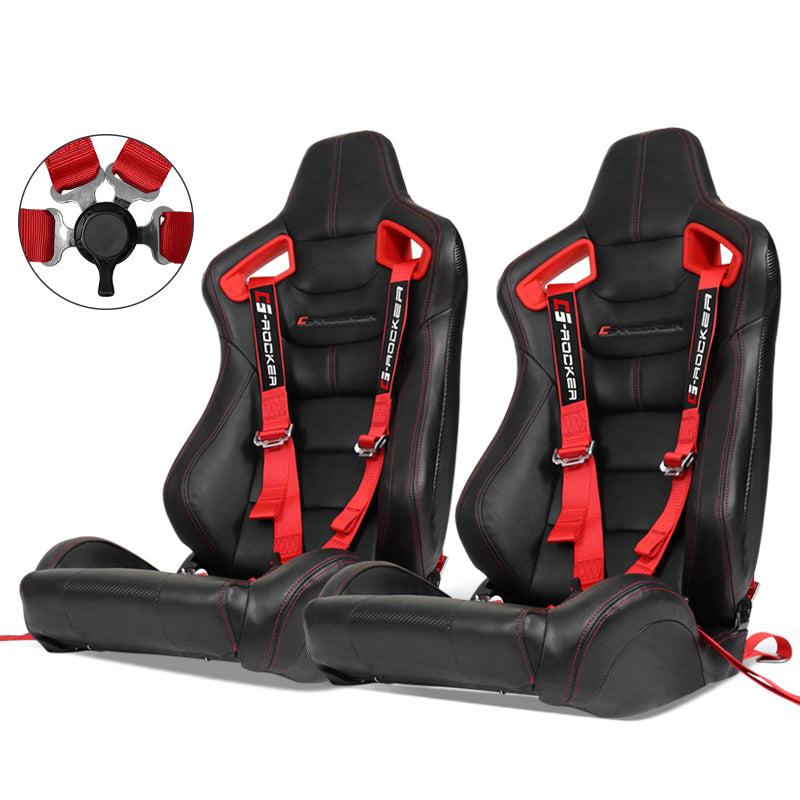 Universal Red Bezel Racing Seat Dual Slider Cam-lock Belt PU Carbon