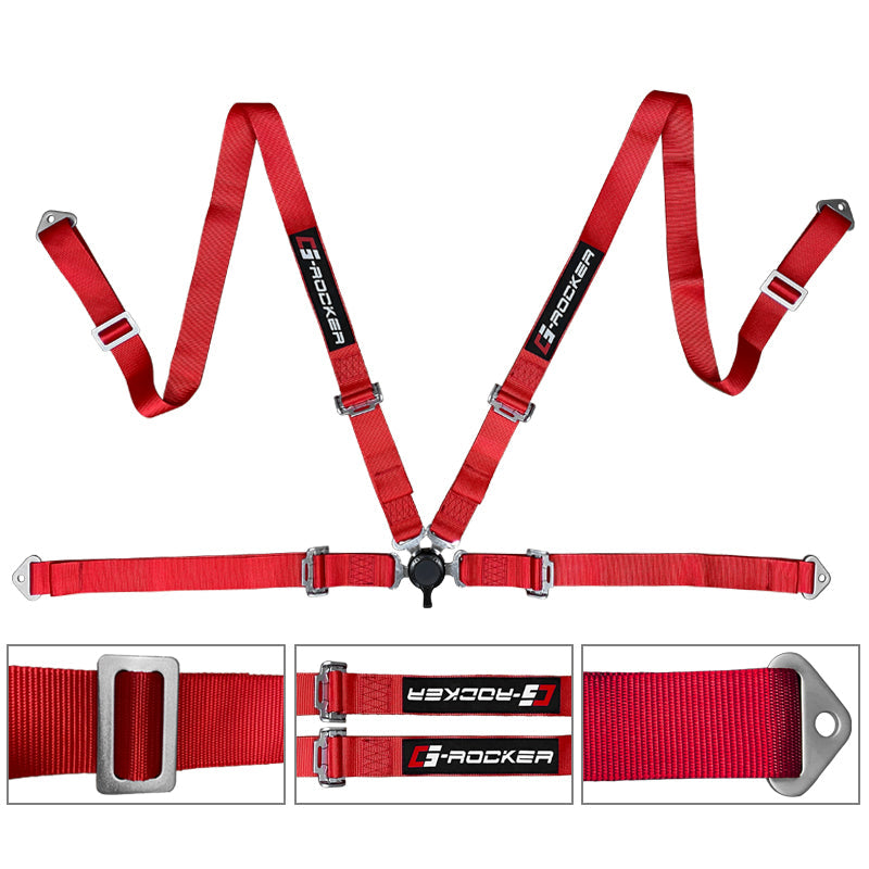 Universal Red Bezel Racing Seat Dual Slider Cam-lock Belt PU Carbon