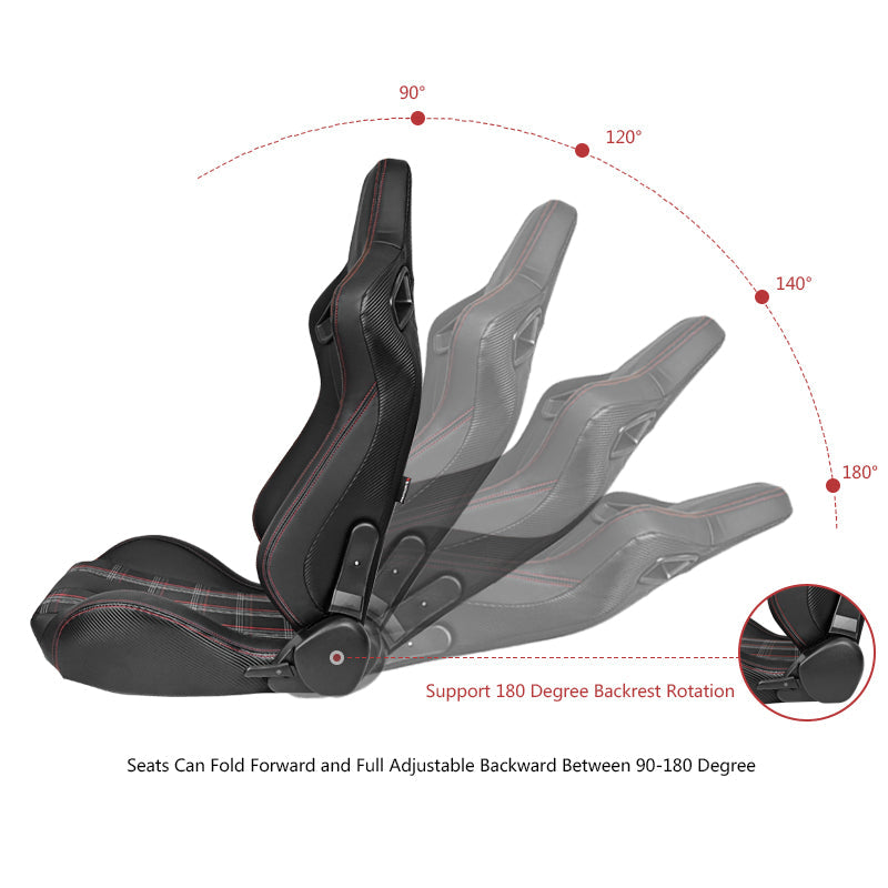 Universal Red Plaid Racing Seat Dual Slider Cam-lock Belt PU Carbon