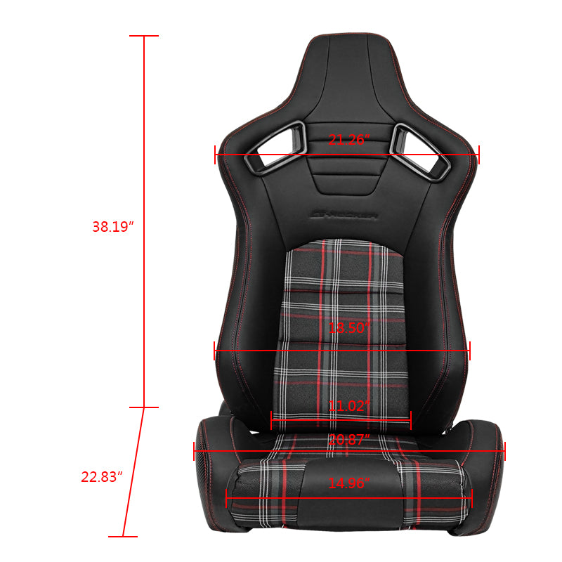Universal Red Plaid Racing Seat Dual Slider Cam-lock Belt PU Carbon