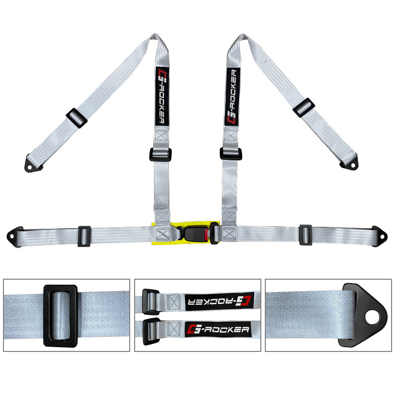 Universal White Bucket Racing Seat Dual Slider Buckle Style Belt PU