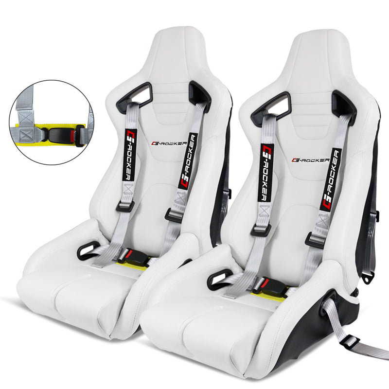 Universal White Bucket Racing Seat Dual Slider Buckle Style Belt PU