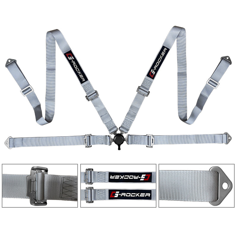 Universal White Bucket Racing Seat Dual Slider Buckle Belt Gray PU