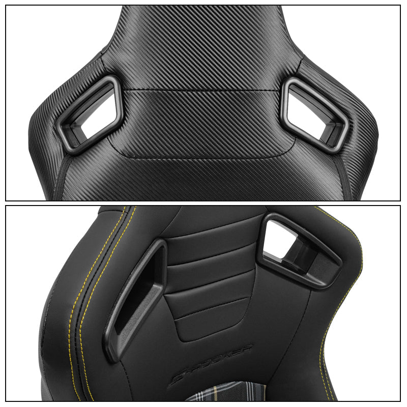 Universal Racing Seat Yellow Plaid Dual Slider Buckle Belt PU Carbon