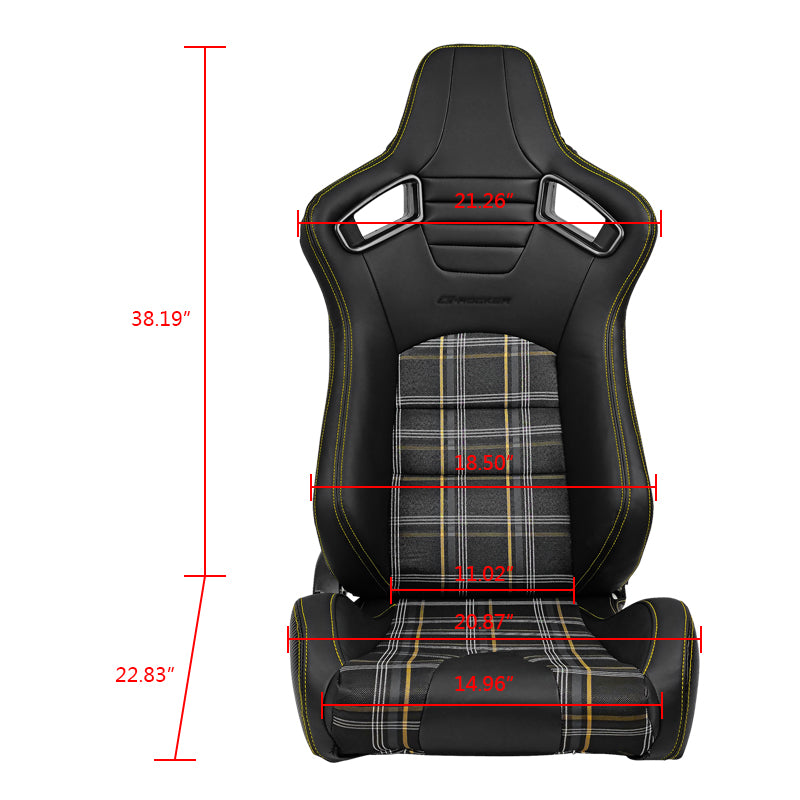 Universal Racing Seat Yellow Plaid Dual Slider Buckle Belt PU Carbon