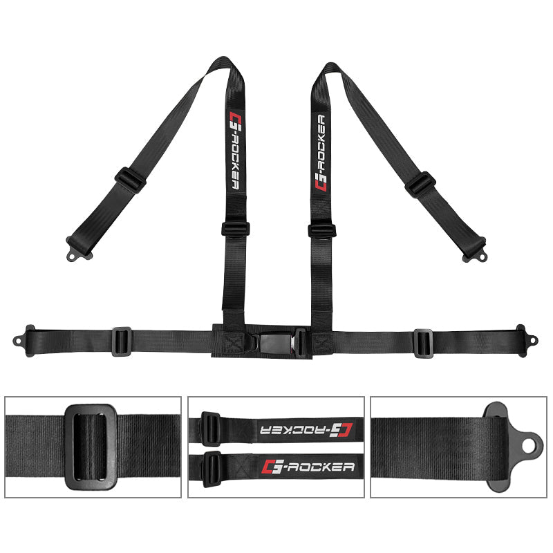 Universal Racing Seat Yellow Plaid Dual Slider Buckle Belt PU Carbon