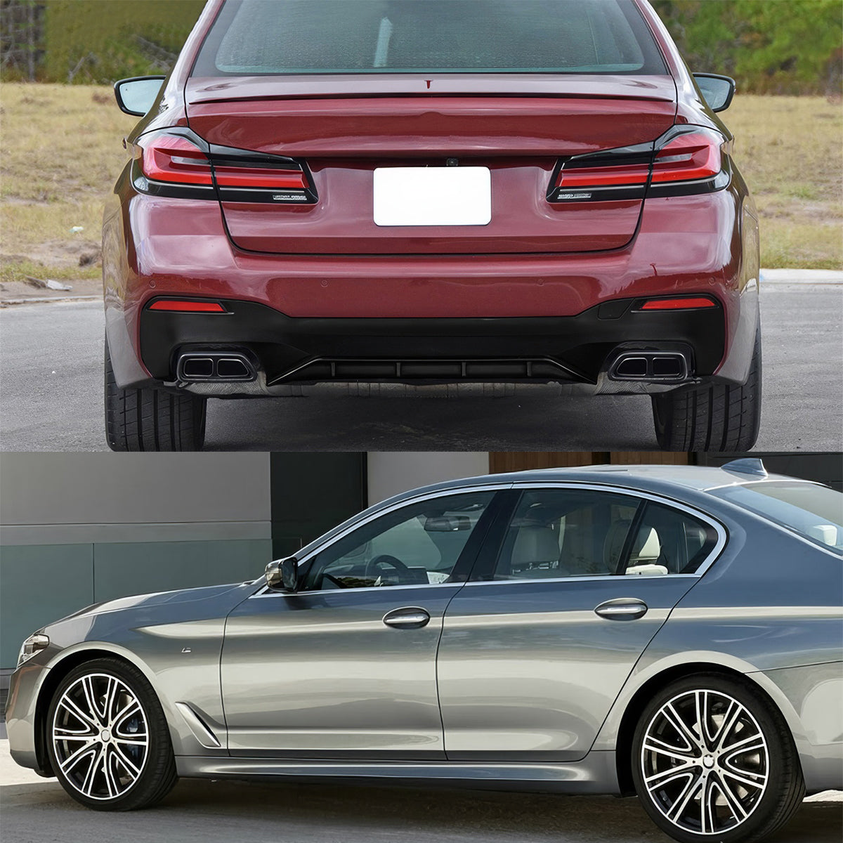 Fit 2021-2023 BMW G30 G31 M550i Rear Diffuser+Front Bumper Lip+Side Sk