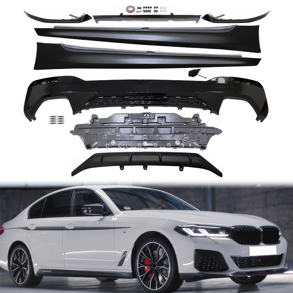 Fits 2021-2023 BMW G30 MP Type 1 Rear Diffuser+Front Bumper Lip+Side S