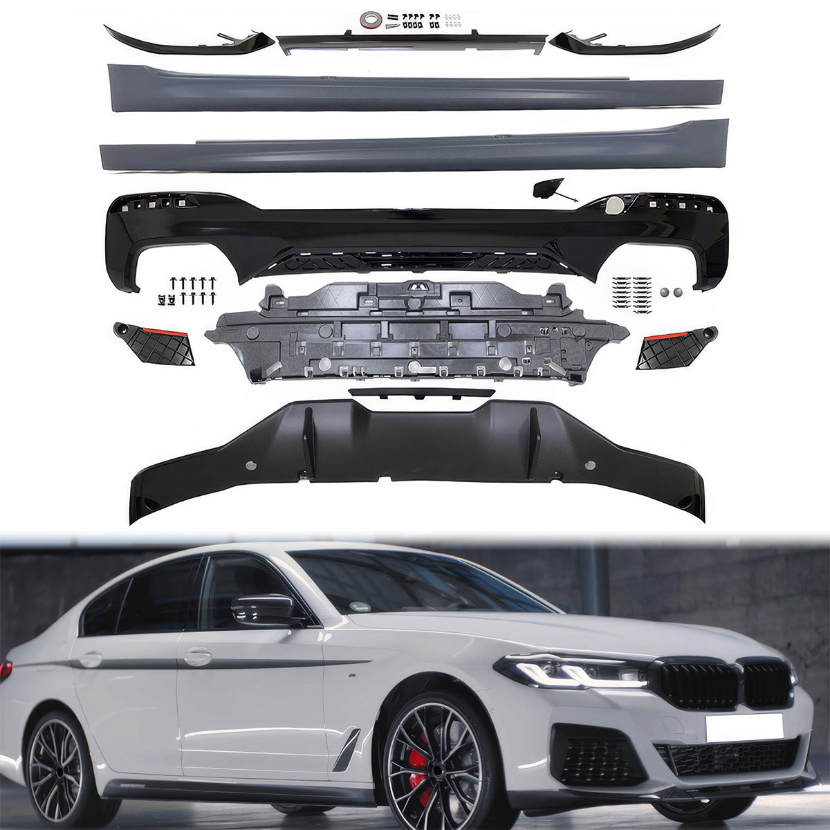 Fits 2021-2023 BMW G30 MP Type 2 Rear Diffuser+Front Bumper Lip+Side S