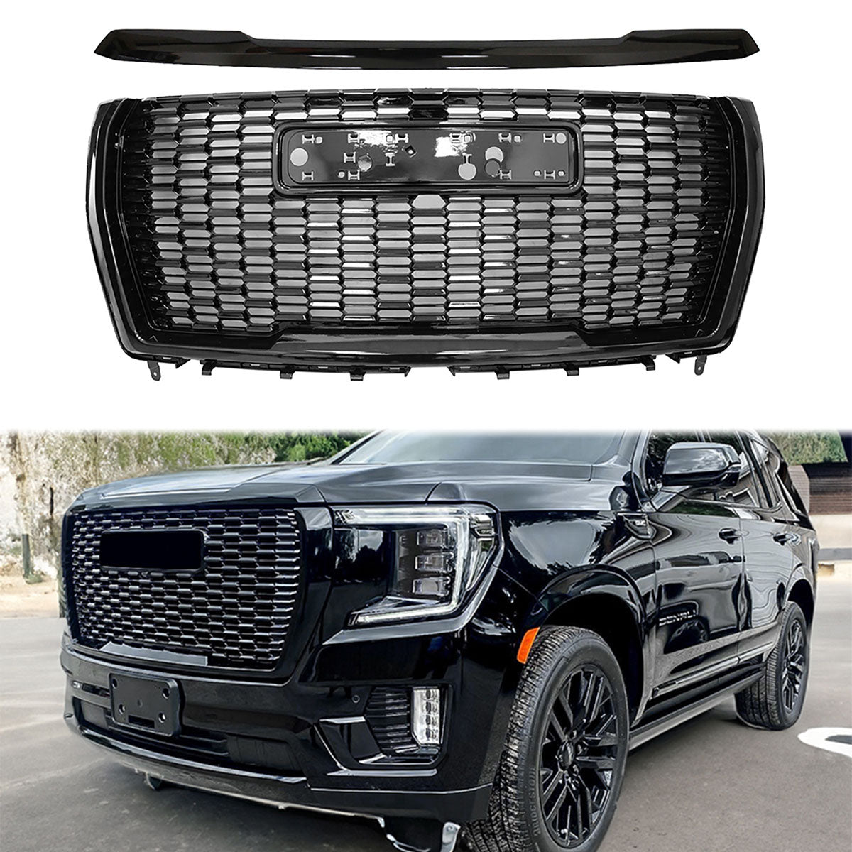 2021-2023 GMC Yukon XL Denali Style Gloss Front Grille with Hood Guard