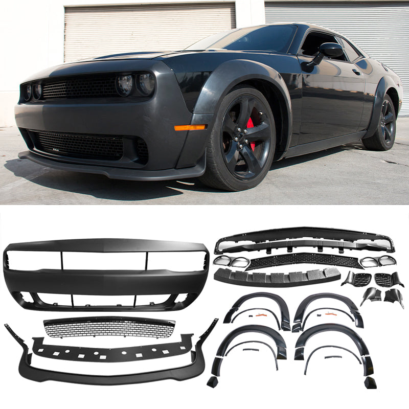 2008-2014 Dodge Challenger Front+Rear Bumper Cover+Lip+Diffuser PP