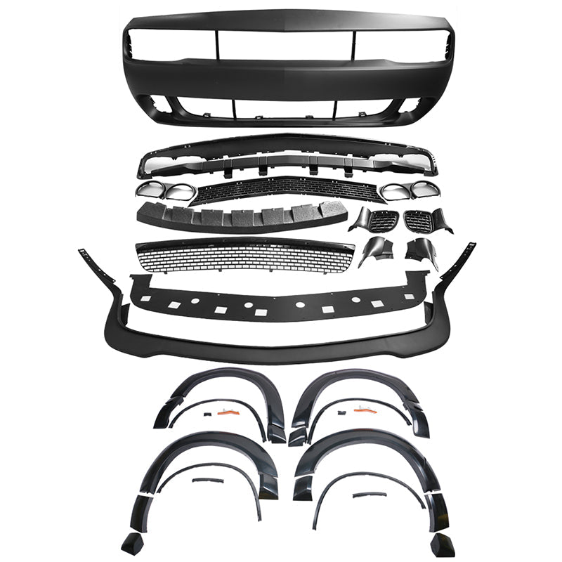 2008-2014 Dodge Challenger Front+Rear Bumper Cover+Lip+Diffuser PP