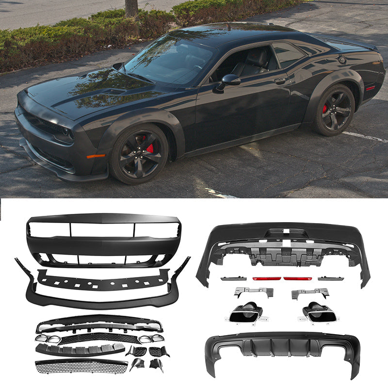 2008-2014 Dodge Challenger Front+Rear Bumper Cover+Lip+Diffuser PP