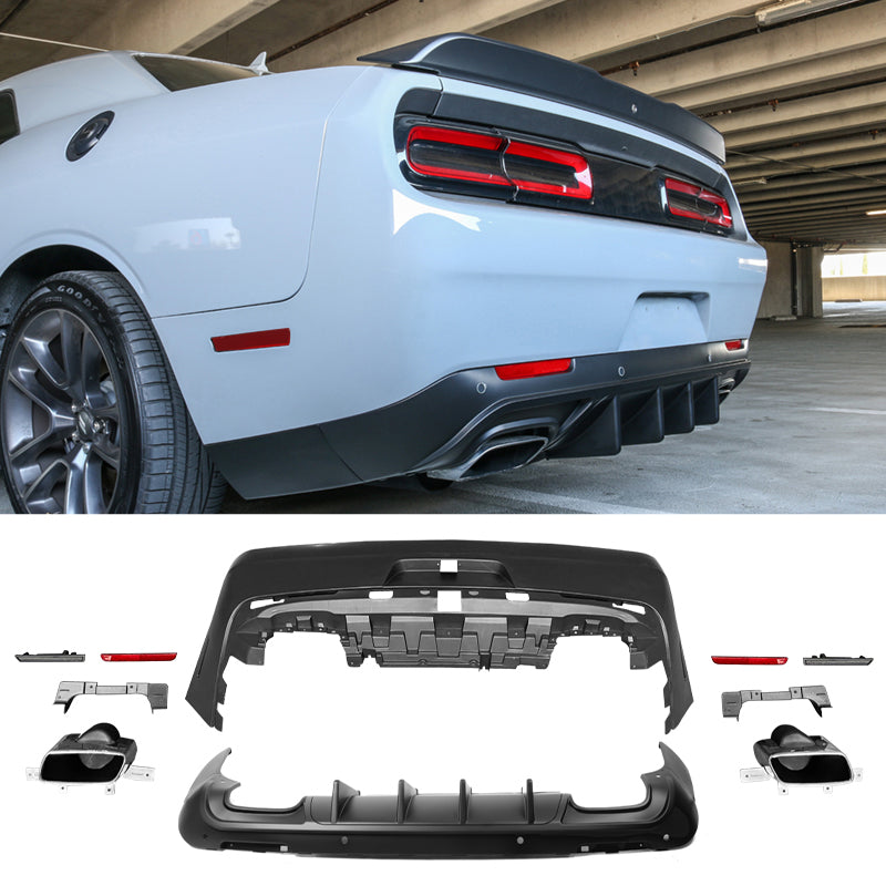 2008-2014 Dodge Challenger Front+Rear Bumper Cover+Lip+Diffuser PP