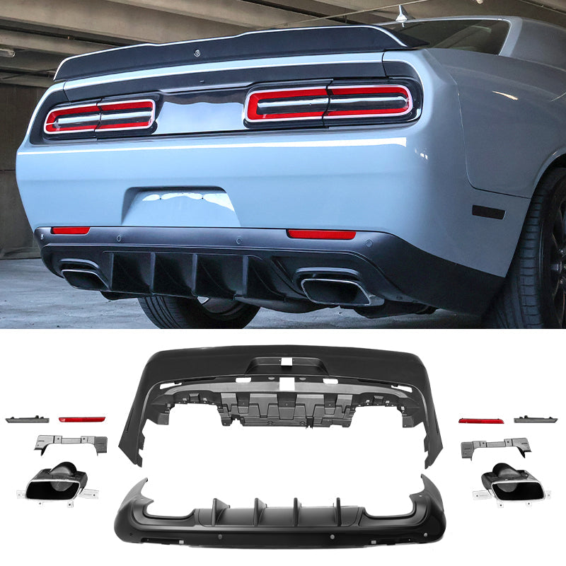 2008-2014 Challenger Front+Rear Bumper Cover+Fender Flares+V3 Diffuser