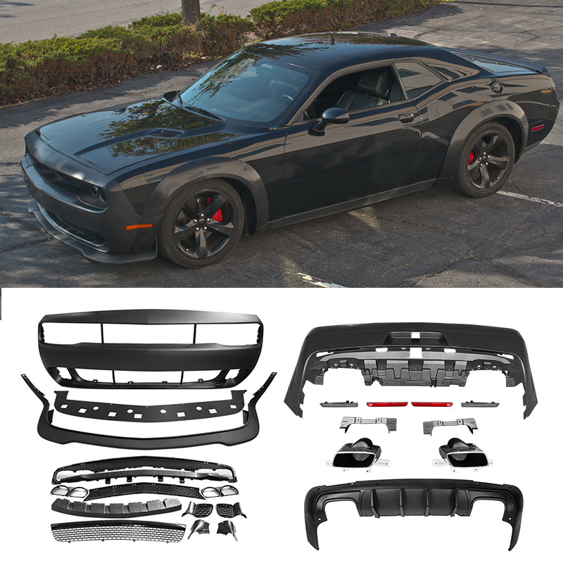 2008-2014 Dodge Challenger Front+Rear Bumper Cover+Lip+Diffuser PP