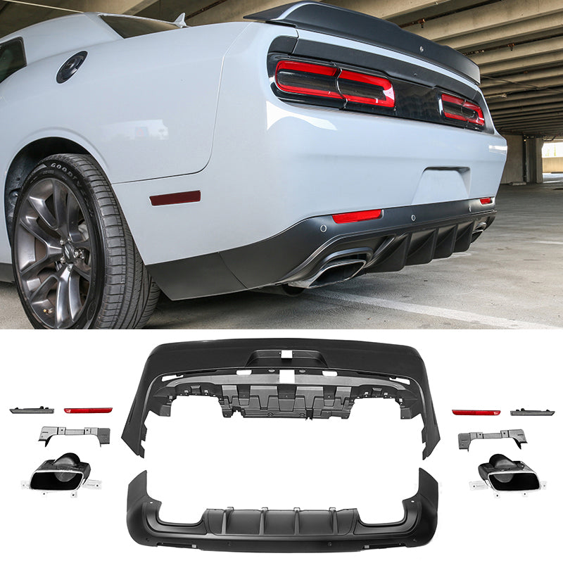2008-2014 Dodge Challenger Front+Rear Bumper Cover+Lip+Diffuser PP