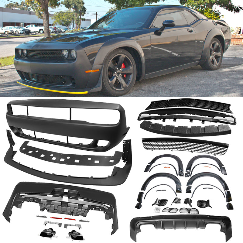 2008-2014 Challenger Front+Rear Bumper Cover+Fender Flares+V3 Diffuser