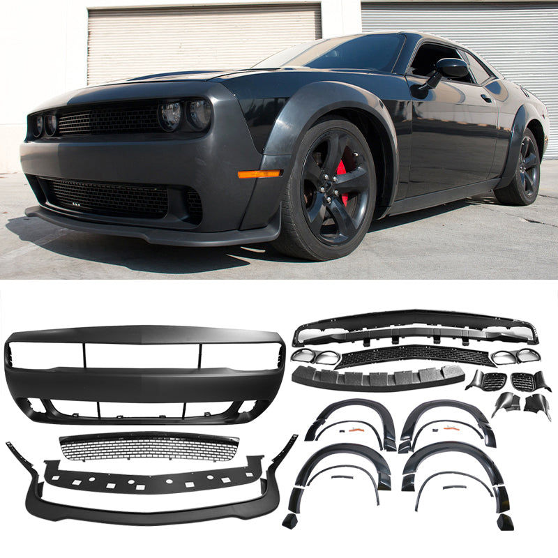 2008-2014 Dodge Challenger Front+Rear Bumper Cover+Lip+Diffuser PP