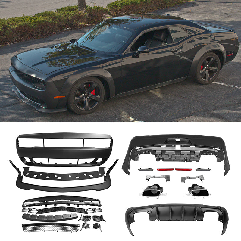 2008-2014 Dodge Challenger Front+Rear Bumper Cover+Lip+Diffuser PP