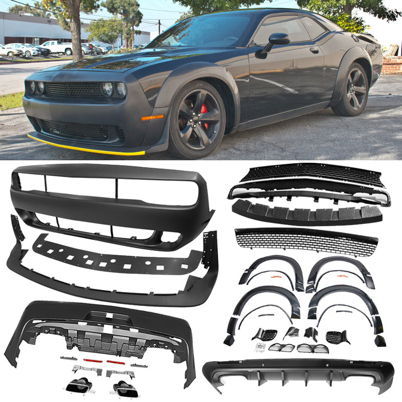 2008-2014 Challenger Front+Rear Bumper Cover+Fender Flares+V3 Diffuser