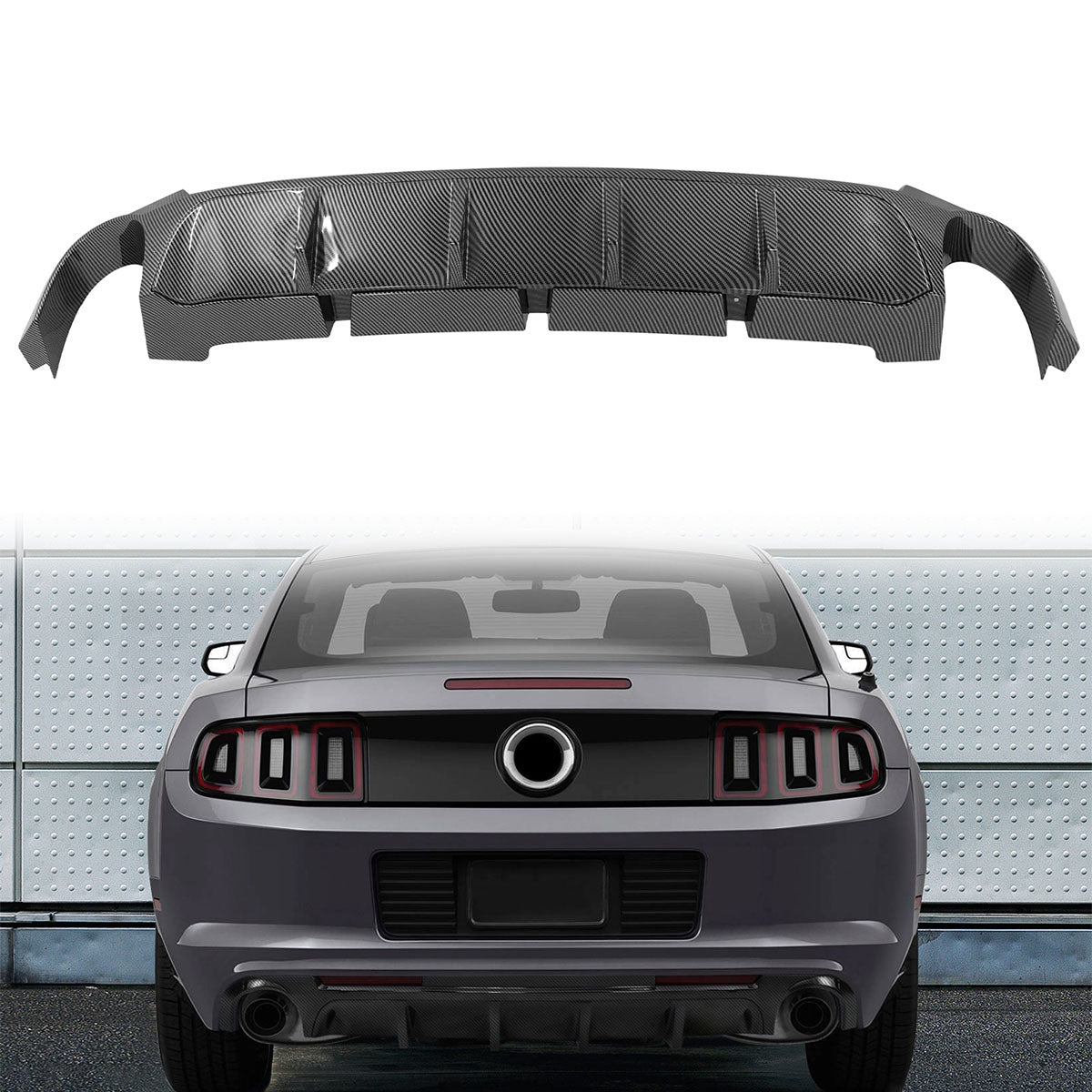 2013-2014 Ford Mustang V6 GT Carbon Fiber Print Rear Bumper Lip V2 PP