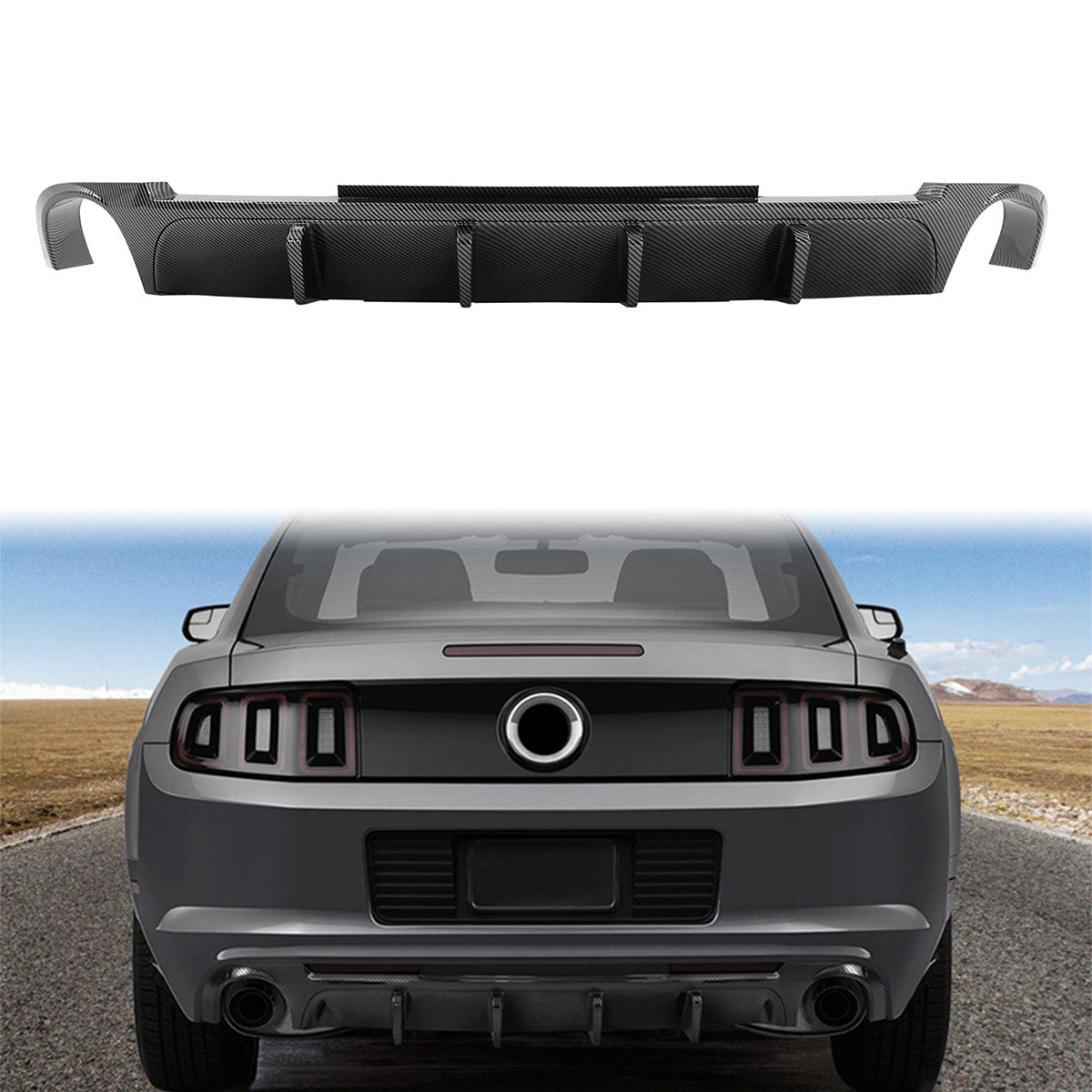 2013-2014 Ford Mustang V6 GT Carbon Fiber Print Rear Bumper Lip V2 PP