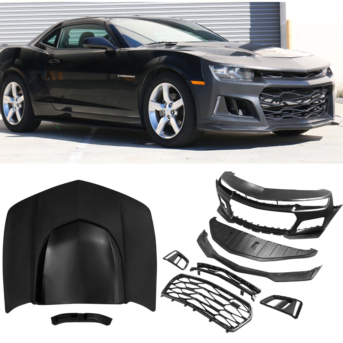2014-2015 Chevy Camaro ZL1 Style Front Bumper Cover PP + Hood Cover