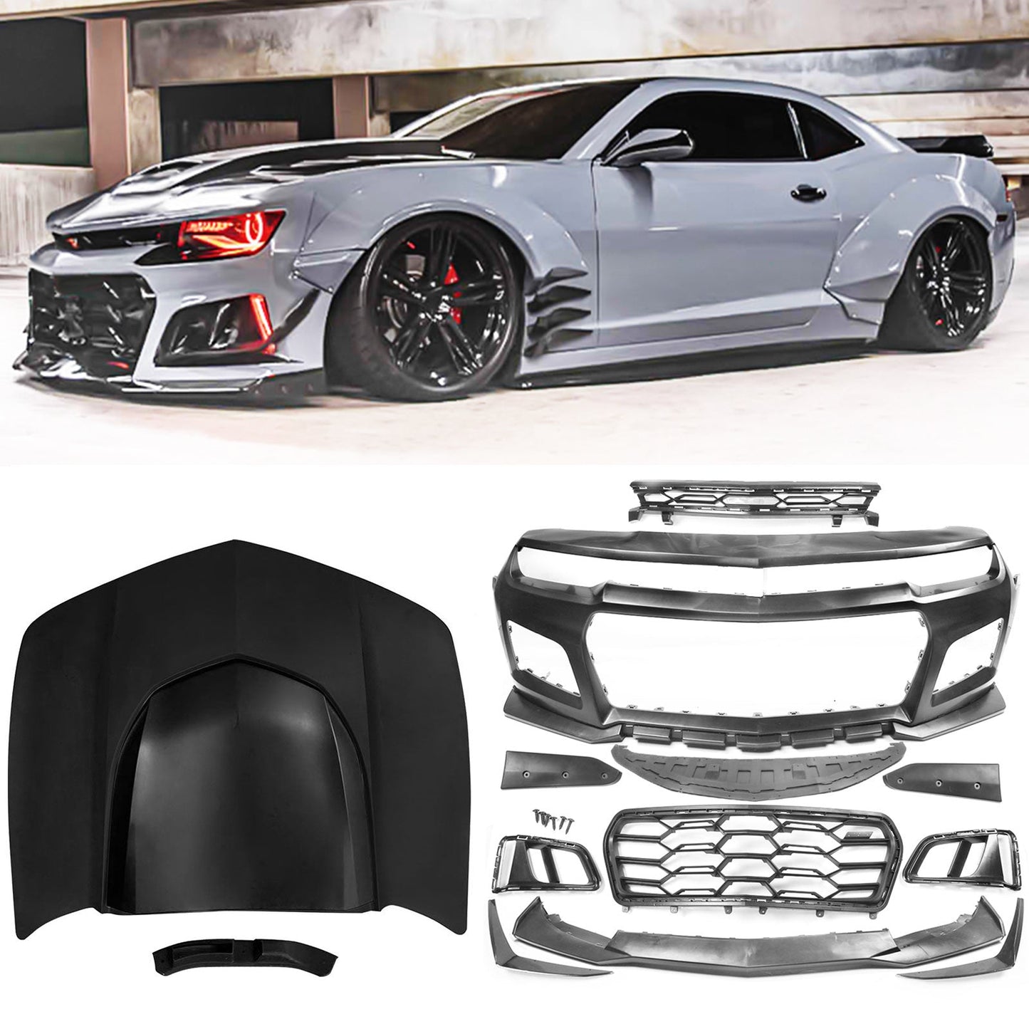 2014-2015 Chevy Camaro 1LE Style Front Bumper Cover PP + Hood Cover