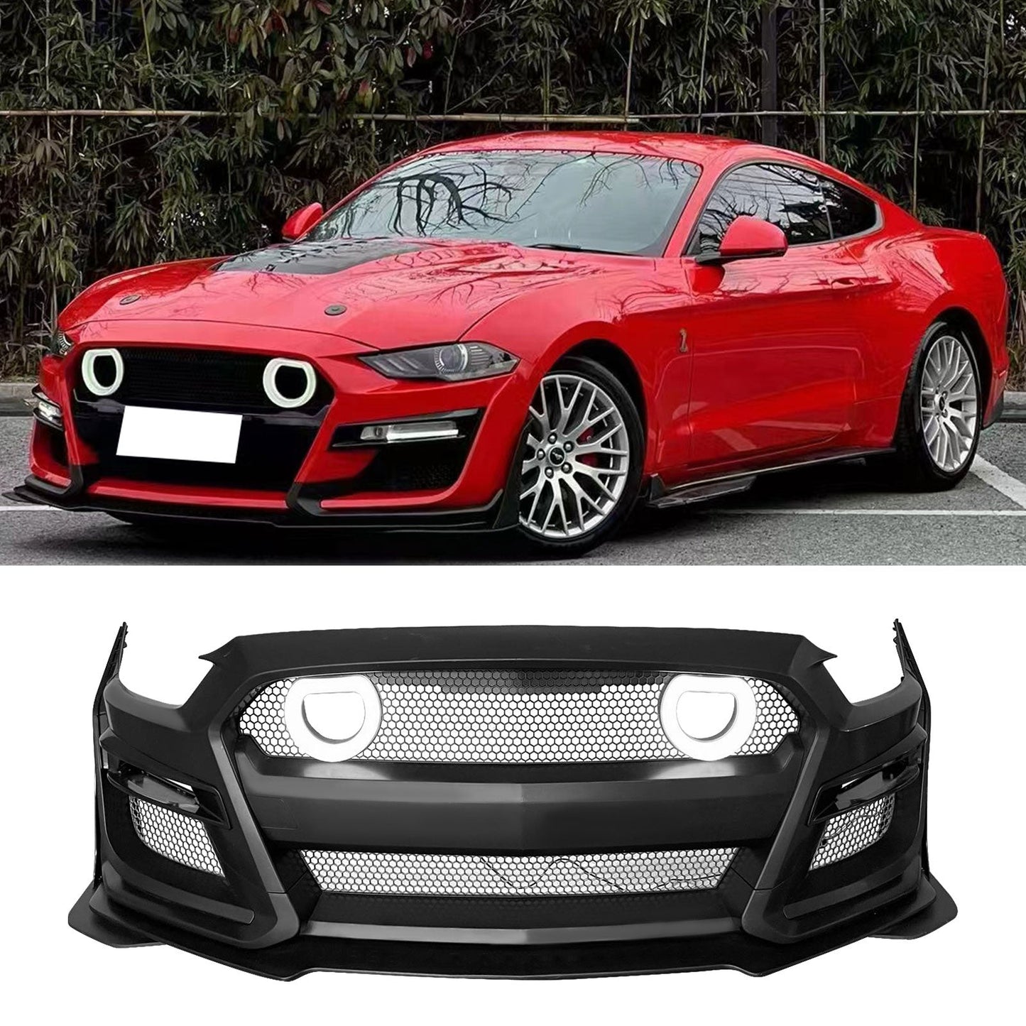 2018-2023 Ford Mustang GT500 Style Front Bumper Cover Lip LED Grille
