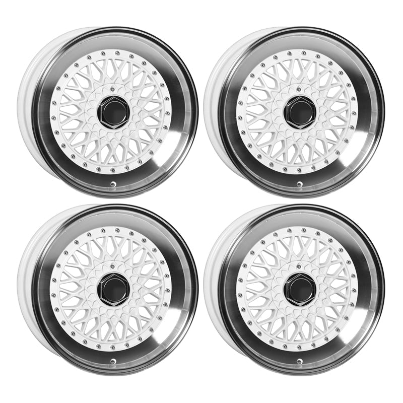 (4) 17X8.5 +25 5X100 / 5X114.3 Step Lip Deep Dish Mesh Wheels Rims