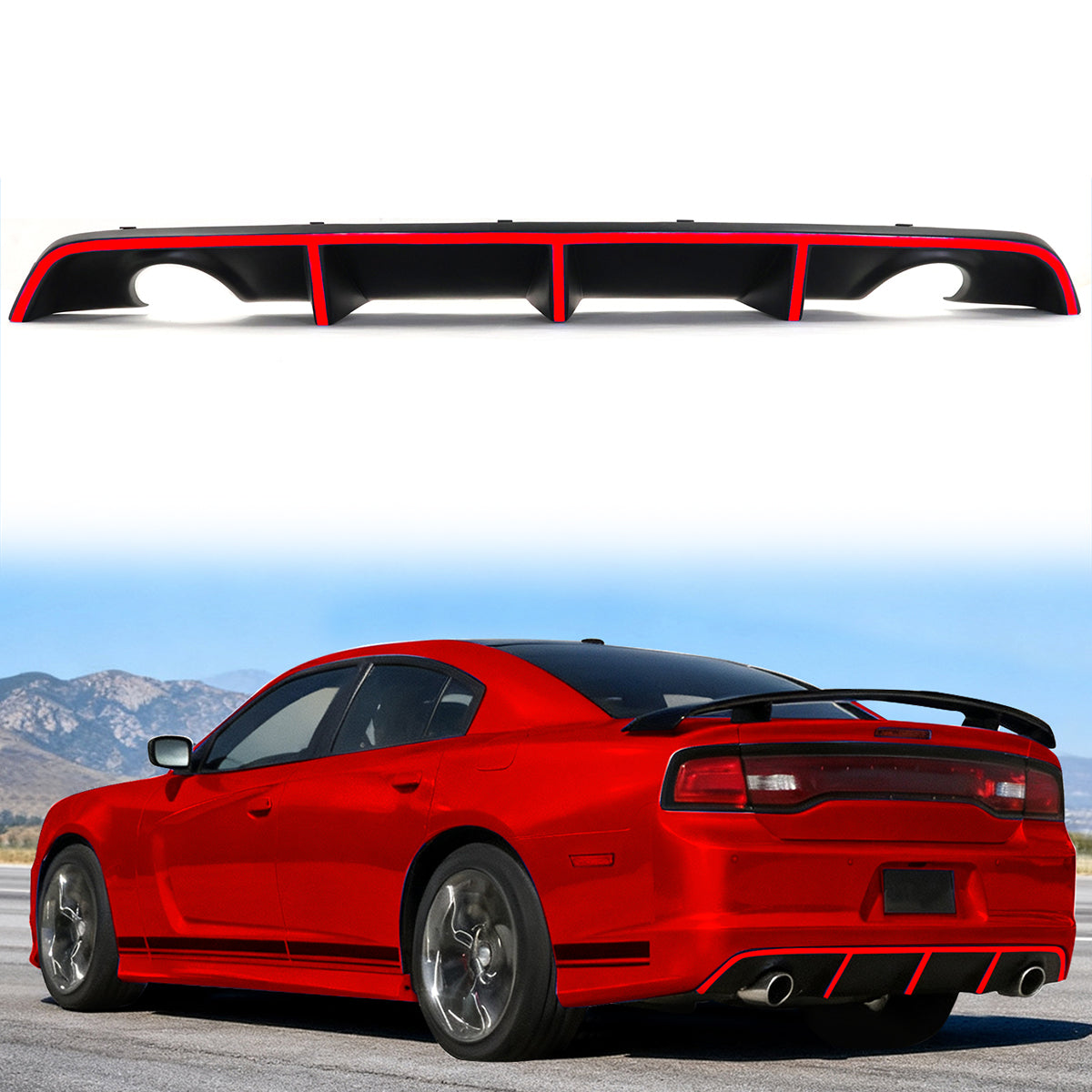 2012-2014 Dodge Charger OE Style Rear Diffuser w/ Red Reflective Tape
