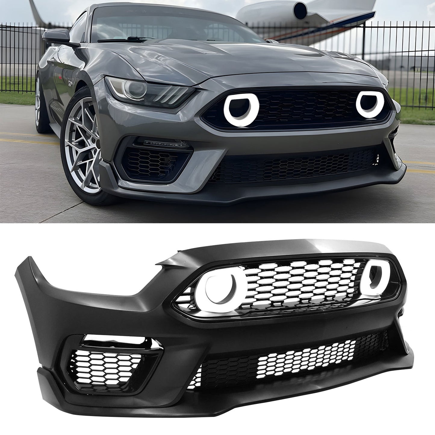 2015-2017 Ford Mustang Front Bumper Cover Lower Upper Grills W/ LED