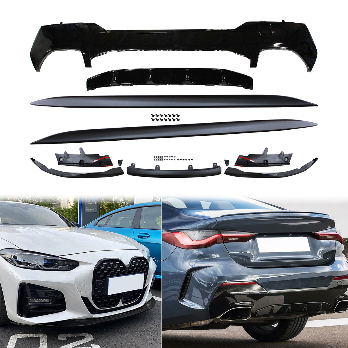 2021-2025 BMW G22 G23 M-Performance Black Front Rear Lip + Side Skirts