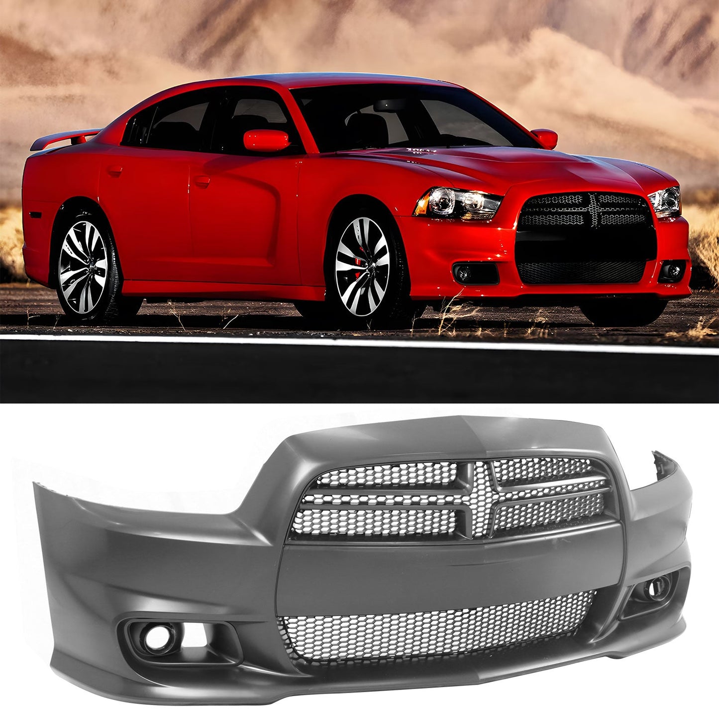 2011-2014 Dodge Charger SRT8 Front Bumper Cover + Grilles Unpainted PP