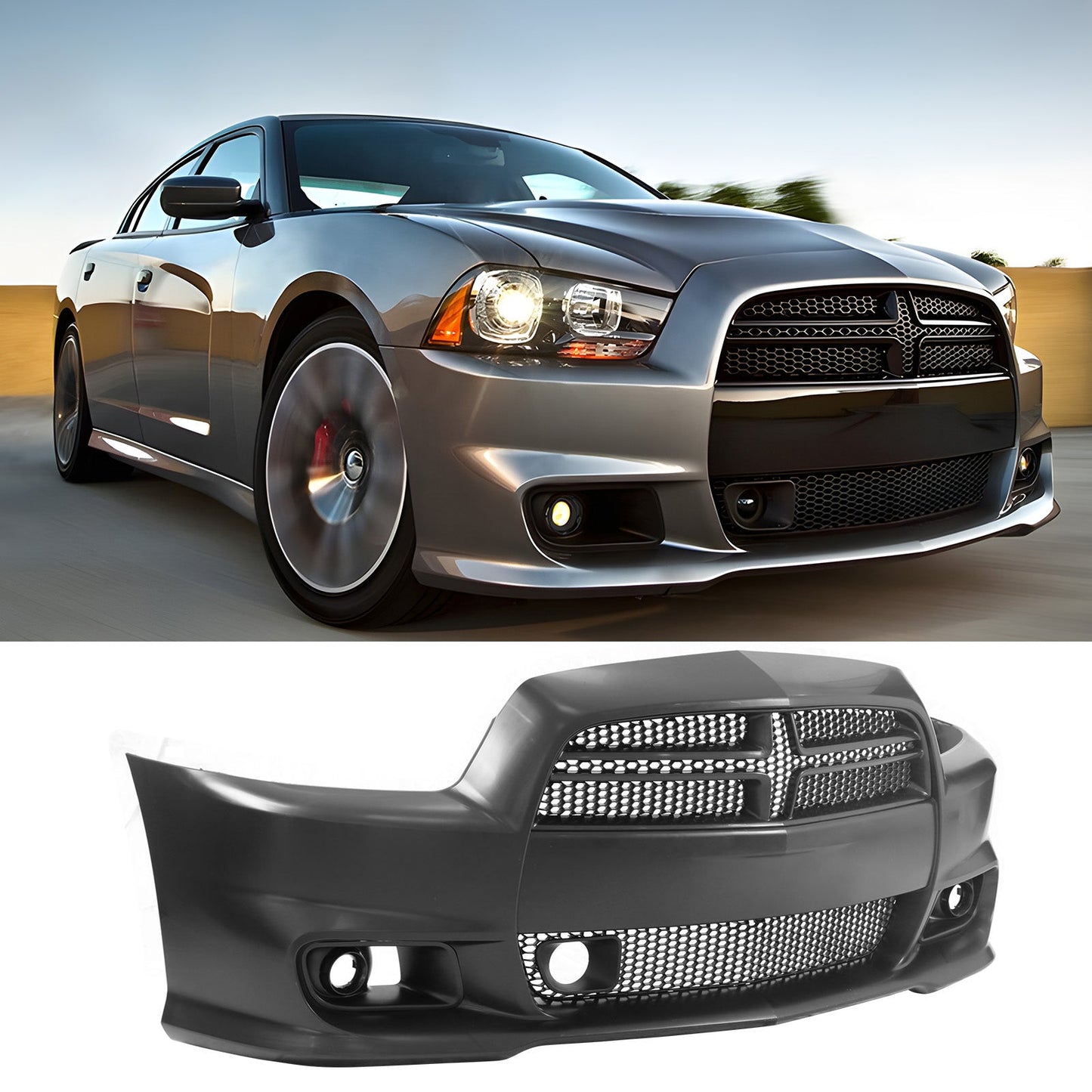 2011-2014 Dodge Charger Front Bumper Conversion Grilles SRT8 Style Bla
