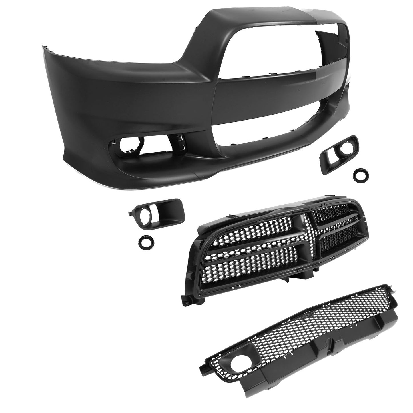 2011-2014 Dodge Charger Front Bumper Conversion Grilles SRT8 Style Bla