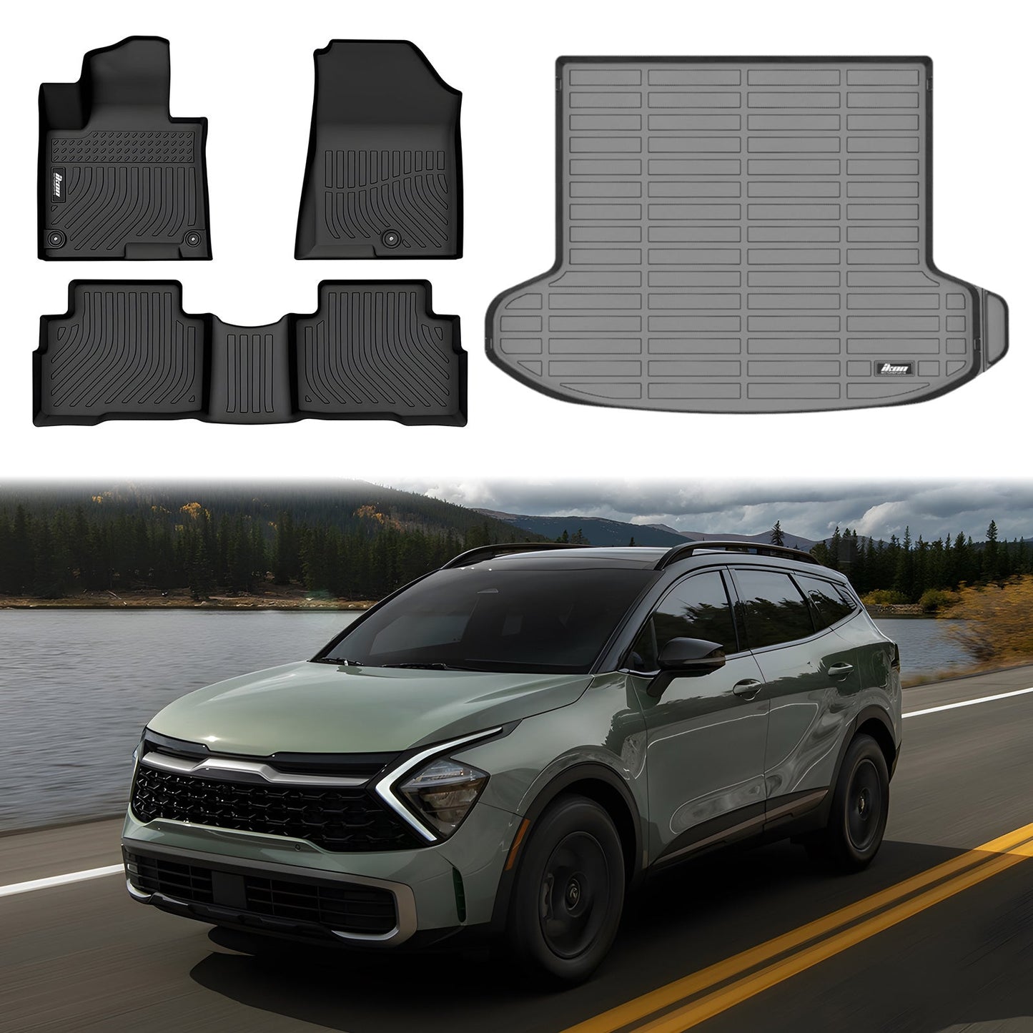 2023-2024 Kia Sportage Hybrid All Weather 3D Floor Mat TPE + Trunk Mat