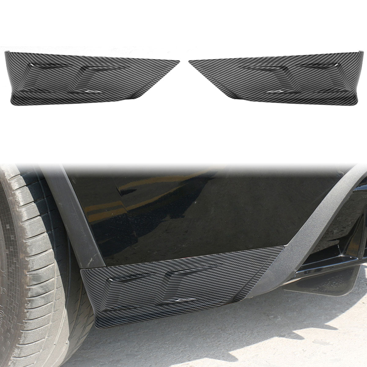 2020-2024 Tesla Y IKON Carbon Fiber Print Rear Lip W/ RearÂ Aprons PP