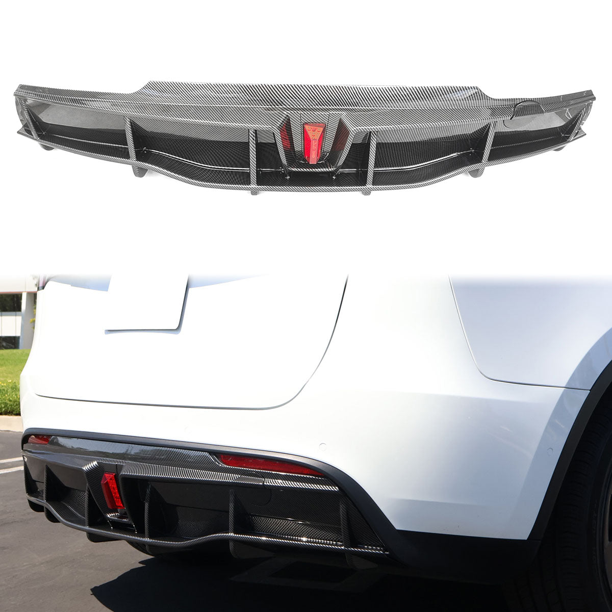 2020-2024 Tesla Y IKON Carbon Fiber Print Rear Lip W/ RearÂ Aprons PP
