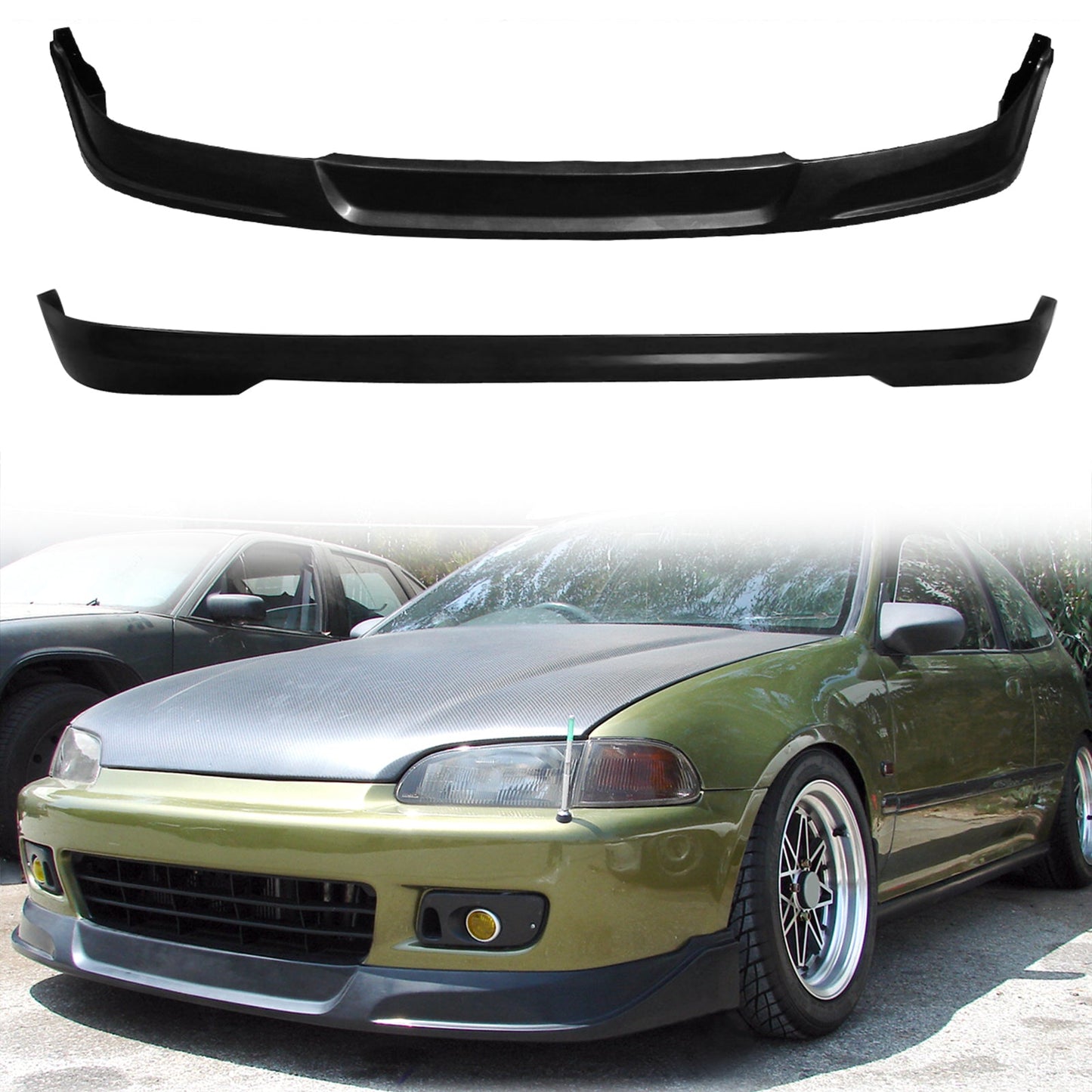 Rear Diffuser & Front Lip For 1992-1995 Honda Civic PU Unpainted Black