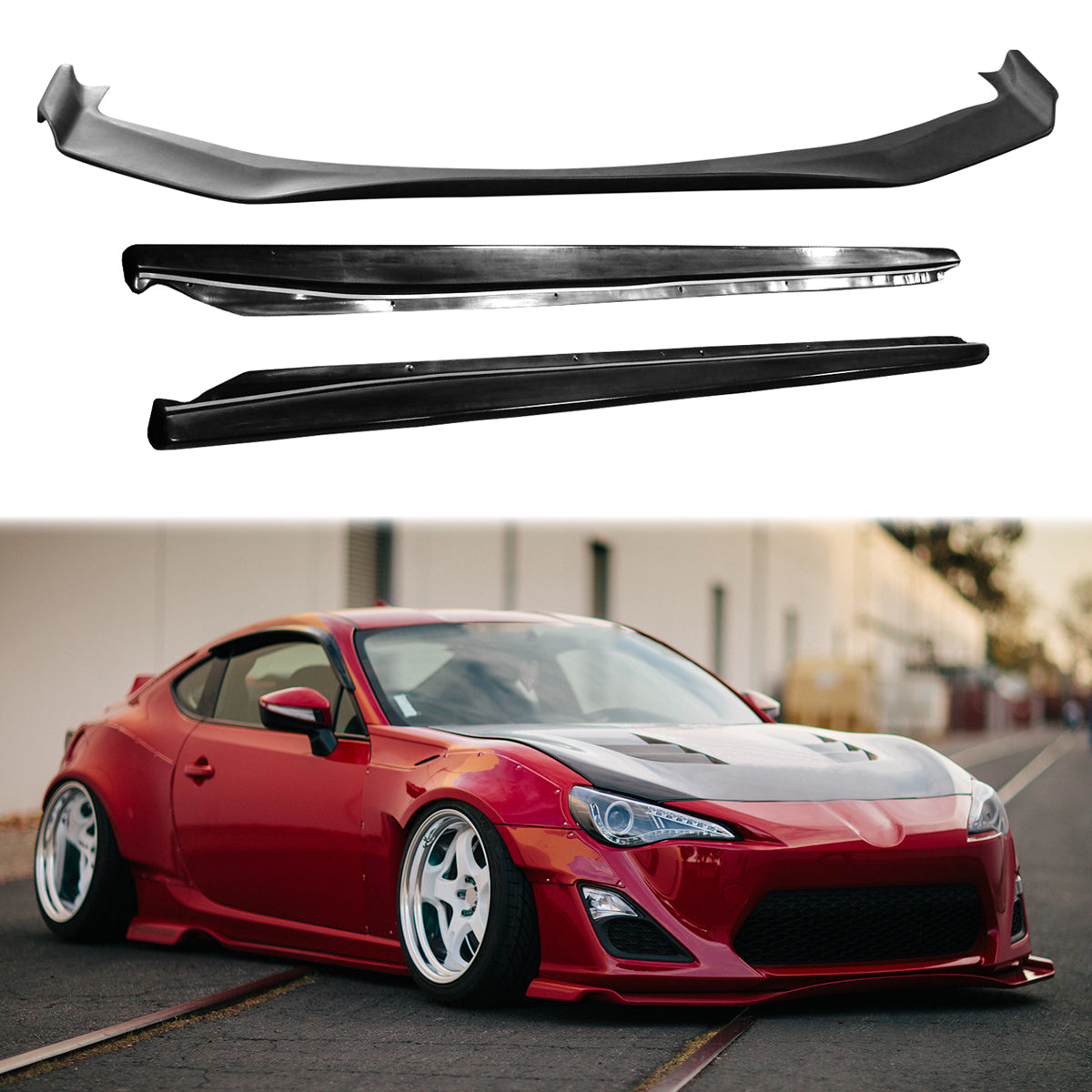 Side Skirts & Front Lip For 2013-2016 Scion FR-S GR Style PU Unpainted