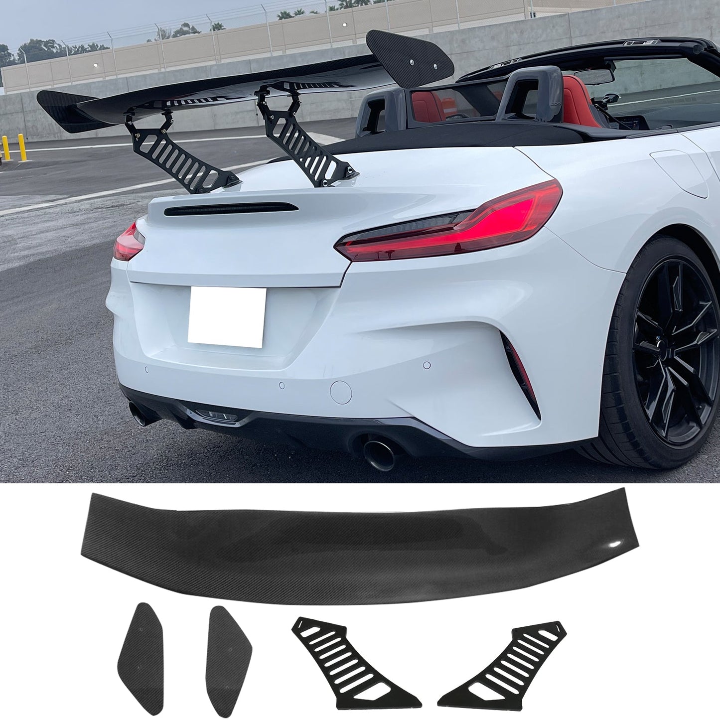 56"Inch GT Style Trunk Spoiler V1 Side Plates V3 Legs 3D Carbon Fiber